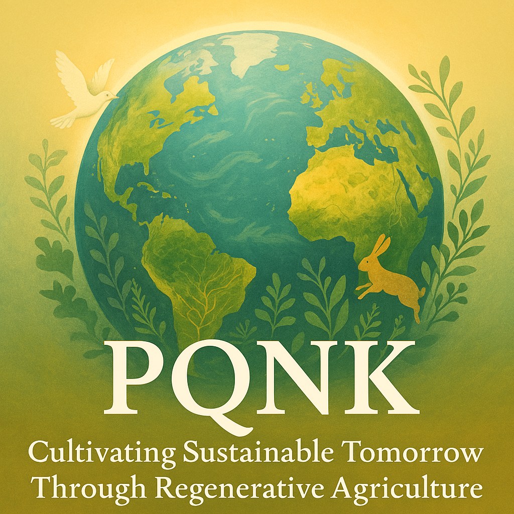 Cover illustration: a green globe with leaves and animals, titled PQNK, cultivating a sustainable tomorrow through regenerative agriculture.